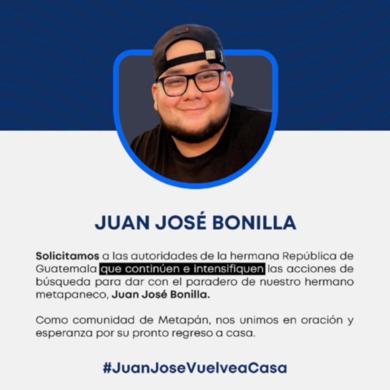 El metapaneco Juan José Bonilla está desaparecido desde el sábado anterior. El vehículo en que viajaba fue encontrado en una aldea de Guatemala. Foto EDH/Cortesía