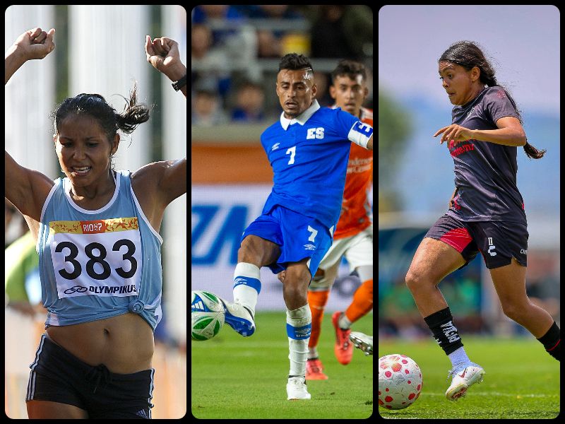 Los deportistas Cristina López (i.), de atletismo, Darwin Cerén, de la Selecta, y Brenda Cerén, del Atlas MX, son ejemplos de superación de la pobreza salvadoreña. Foto: EDH Archivo y cortesía Atlas MX Femenil