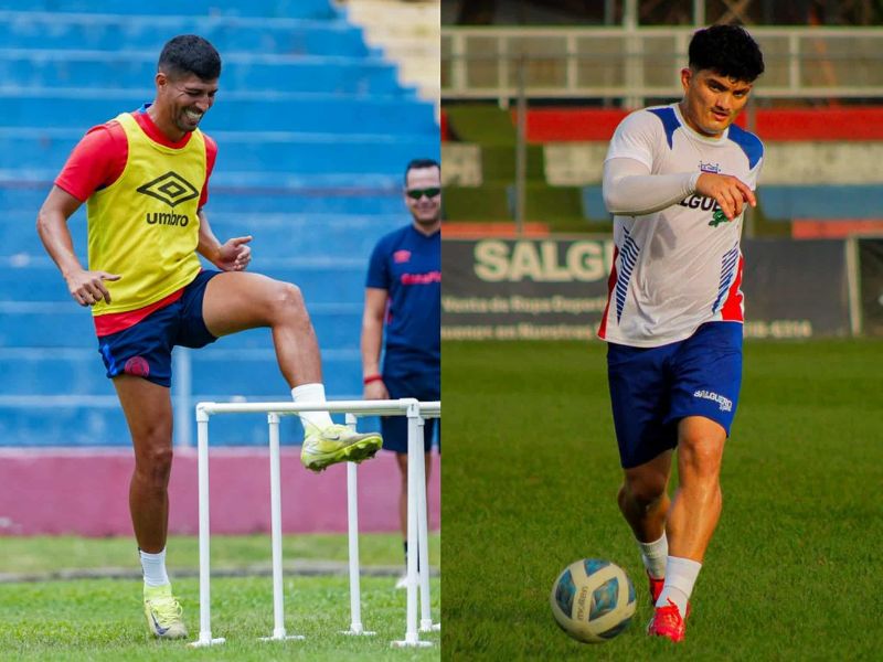 Entrenamientos del delantero Nelson Bonilla (i.), de FAS, y de Eduardo Vigil (d.), de Firpo. Foto: Cortesía CD FAS y L.Á. Firpo