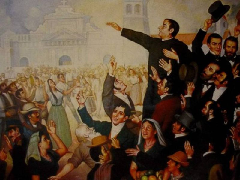 Pintura que representa la celebración del Primer Grito de Independencia de Centroamérica en 1811 en la ciudad de San Salvador.