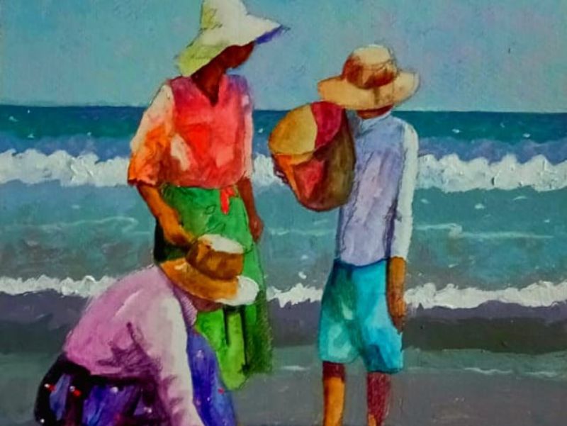 Acuarela "La recolección de los sueños y esperanzas" de Mauricio Mejía (2025). | Foto: cortesía del pintor