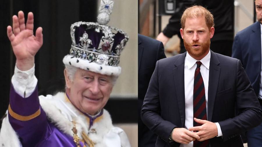 El rey Carlos III y su hijo, el príncipe Harry. Foto: AFP