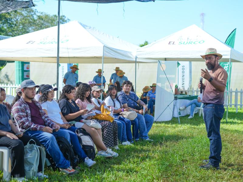 Personas en una conferencia en el campo abierto.
