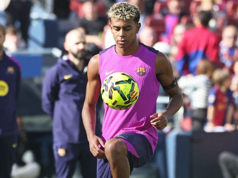 Entrenamiento de Lamine Yamal, de Barcelona. Foto: EDH AFP