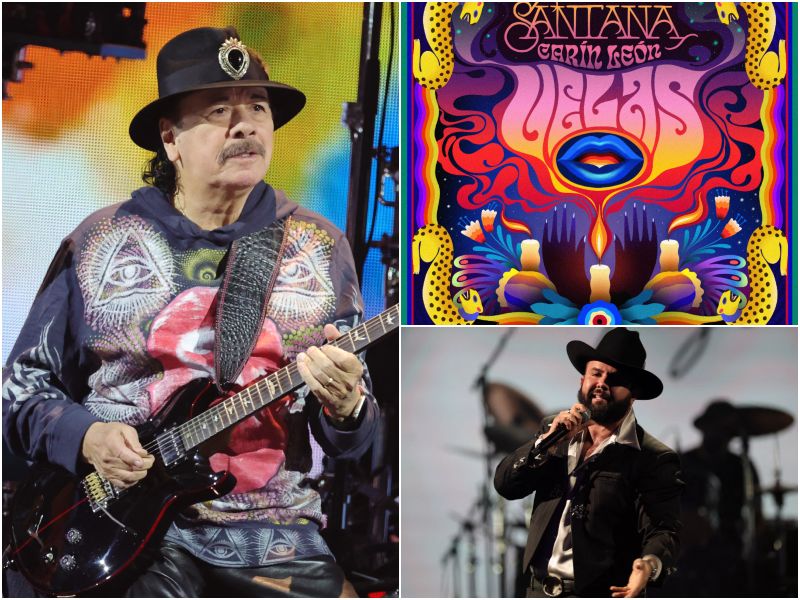 Una colaboración que nadie esperaba, Carlos Santana y Carín León. Fotos: AFP / cortesía Sony Music