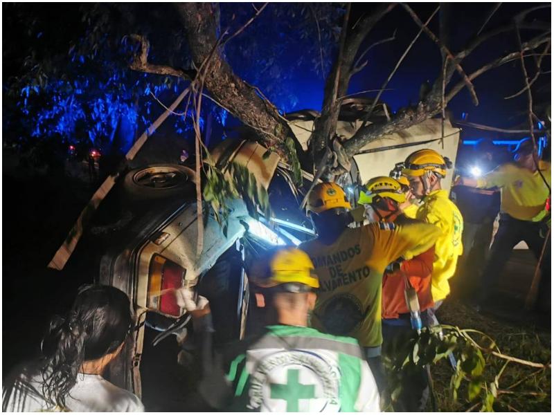 El carro chocó de frente contra un árbol. Foto / Cortesía Cruz Verde