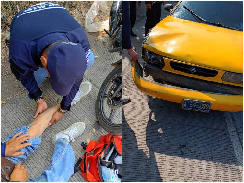 Cruz Blanca Salvadoreña y la Policía auxiliaron al conductor de la motocicleta que resultó lesionado en el hecho. Foto EDH/Cortesía