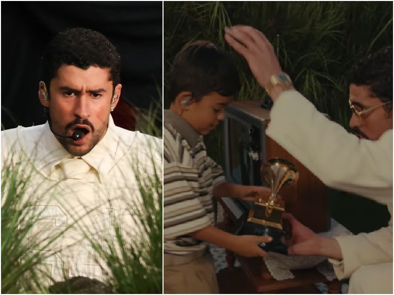 Mensajes en redes sociales comparten un momento de la actuación durante el descanso del Superbowl del cantante puertorriqueño Bad Bunny entregando su premio Grammy a un niño. Fotos AFP / Imagen de carácter ilustrativo y no comercial / https://www.youtube.com/watch?v=G6FuWd4wNd8&list=RDG6FuWd4wNd8&start_radio=1