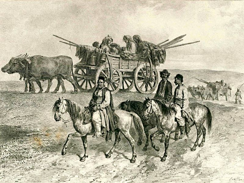 Grupo de gitanos dibujado por Auguste Raffet en 1837