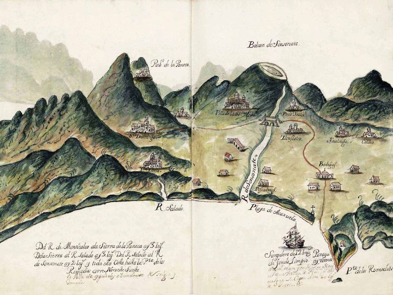 Mapa de la costa salvadoreña del actual Ahuachapán y Sonsonate, de finales del siglo XVII