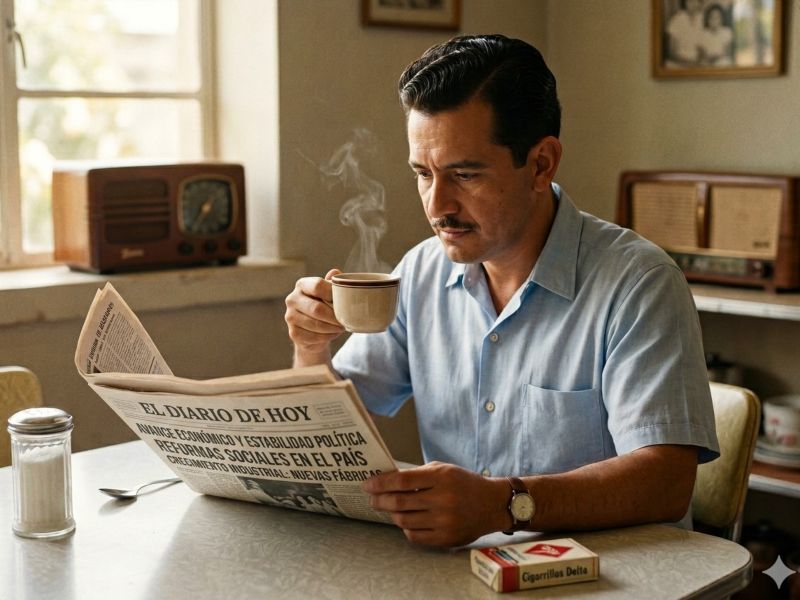 Imagen ilustrativa de un hombre leyendo el periódico en los años 50