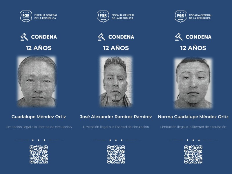 De izquierda a derecha aparecen Guadalupe Méndez Ortiz, José Alexander Ramírez Ramírez y Norma Guadalupe Méndez Ortiz, procesados por limitación ilegal a la libertad de circulación en San Salvador Sur. Foto EDH/Cortesía