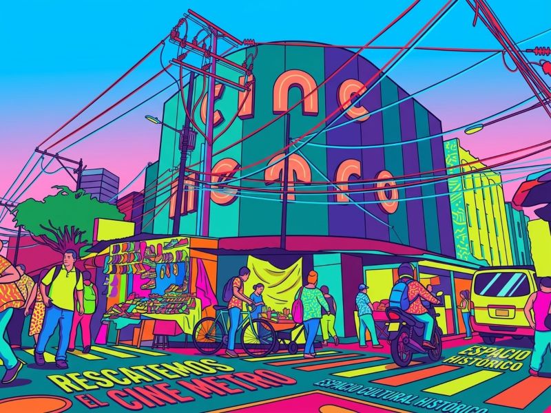 Fachada de la Nave CIne Metro al estilo pop-art