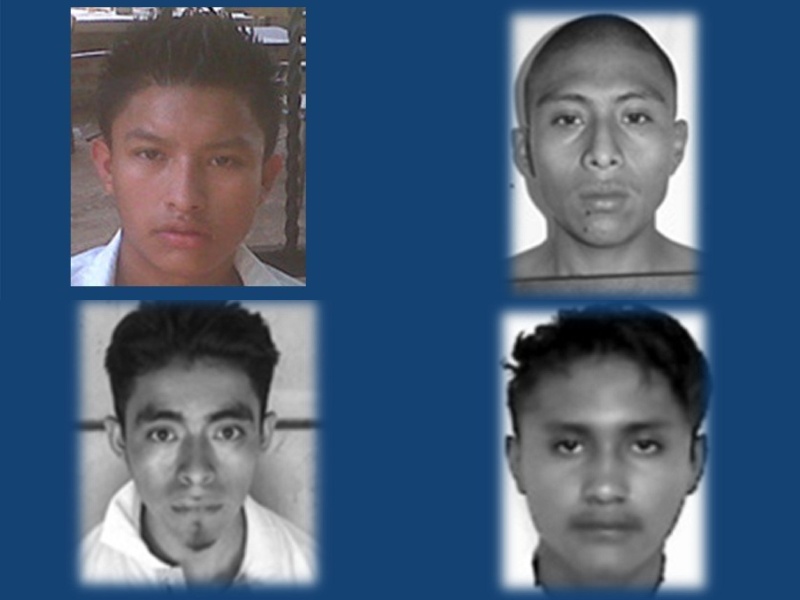 De izquierda aparece William Antonio Rumaldo García, Luis Ángel Hernández Vásquez, Elmer Eduardo Medina García y Elmer Alexander Crespín Centeno, quienes fueron condenados por varios homicidios, incluyendo un caso ocurrido en Ahuachapán Centro. Foto EDH/Cortesía Fiscalía