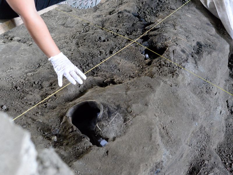 Detalle del lugar de hallazgos en el sitio Joya de Cerén el año 2019