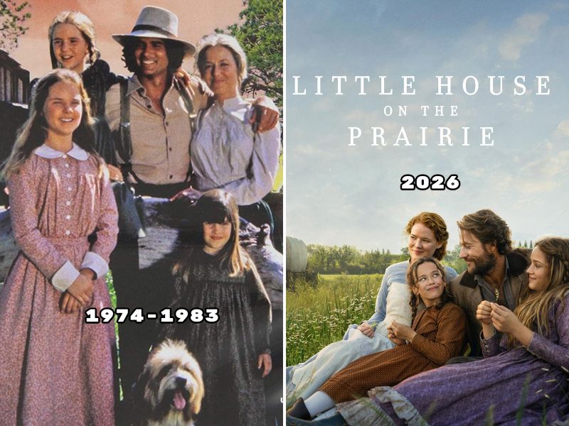 Pósteres de la serie "La casa de la pradera" de 1974 y de 2026