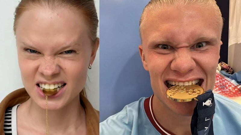 anastasia kostromitina erling haaland melliza gemela par igual parecida similar modelo futbol noruega rusia copa del mundo fifa 2026 robbie ruud 04