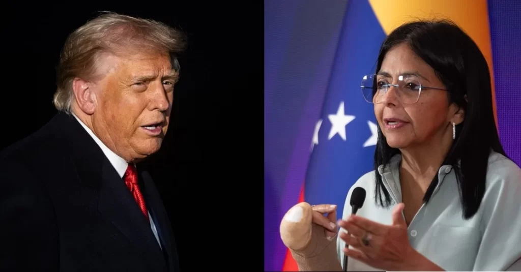 Combo de fotografías de archivo del presidente de Estados Unidos, Donald Trump (i), y la vicepresienta ejecutiva de Venezuela, Delcy Rodríguez. EFE