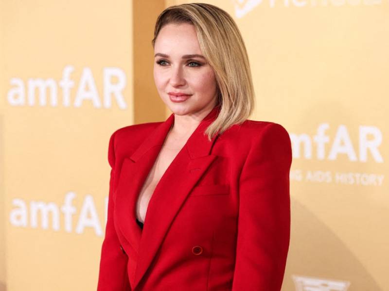 Retrato de la actriz estadounidense Hayden Panettiere sonriendo en la alfombra roja de un evento televisivo.