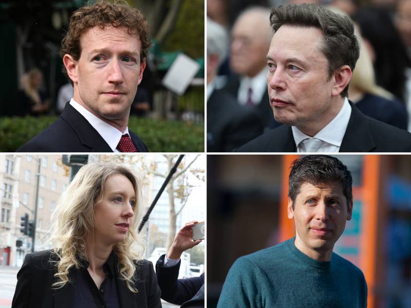 Mark Zuckerberg, Elon Musk, Elizabeth Holmes y Sam Altman